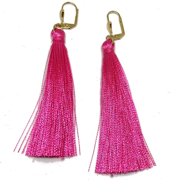 Hot Pink Tassel Goldfilled Earrings - Picture 2 of 8